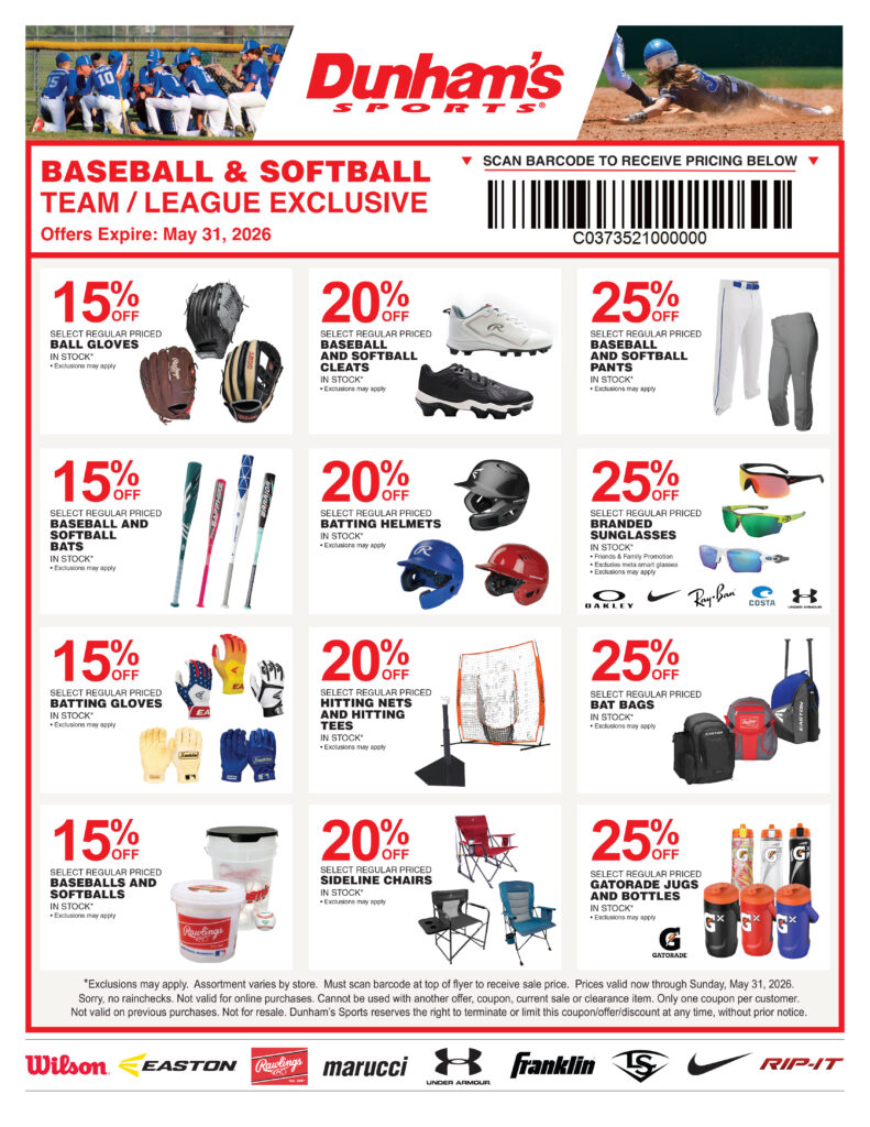 Dunhams_Baseball_Softball_2026 - Month of May Discounts